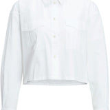 JXSolly 2 Pocket Poplin LS Cropped Shirt - White