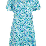 OBJPapaya SS Wrap Ruffle Dress - Cloud Dancer Blue Floral