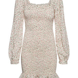 NMTone LS Square Neck Smock Dress - Eggnog Pink Flowers